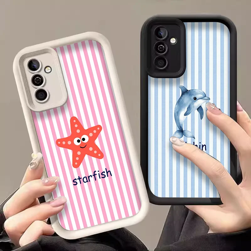 Summer Cool Shark Crab Striped Printed Phone Case for Samsung Galaxy A55 A54 A53 A52 A56 A57 A16 A36 A51 Cute Soft Cover Fundas