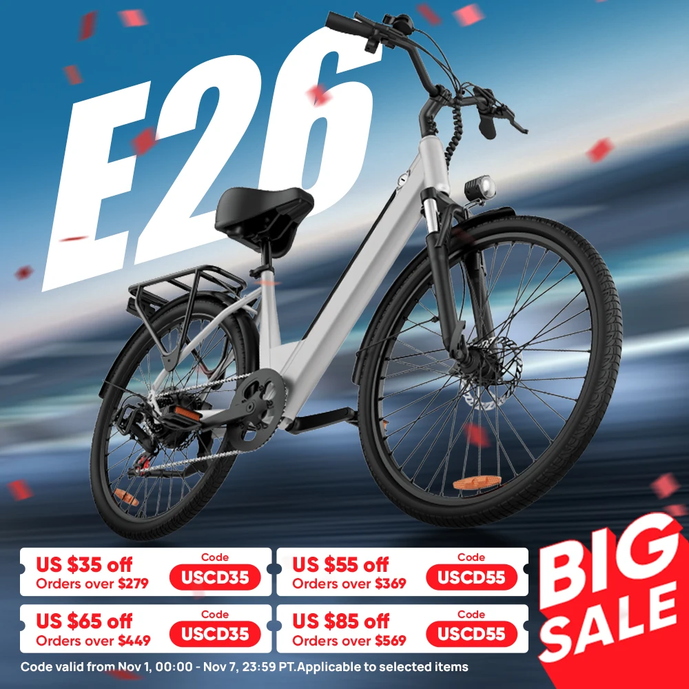 Peak 750W E26 Electric Bike for Adults | 48V 10.4Ah Removable Battery, Top Speed 20MPH, 26''X2" Standard Tire, 7-Speeds