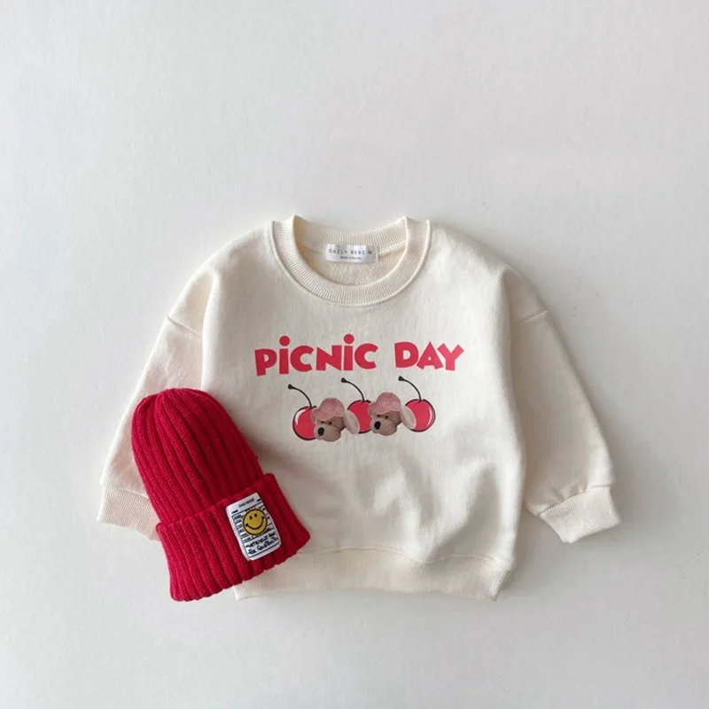 2025 Autumn New Girls Cute Bear Letter Print Sweatshirt Cotton Children Versatile Pullover Baby Casual Tops Kids Clothes