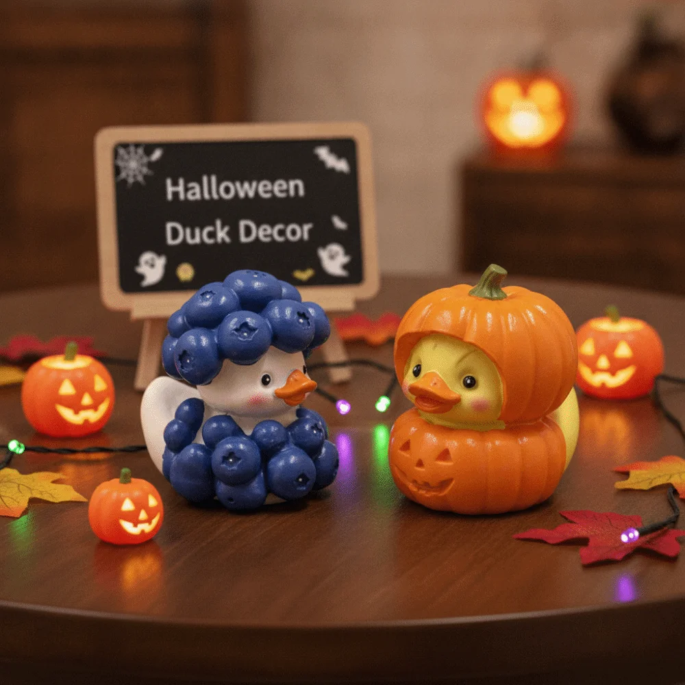 Creative Fruit Duck Figurine Hand Painted Cartoon Mini Pumpkin Duck Ornament Handicrafts Durable Blueberry Duck Sculpture