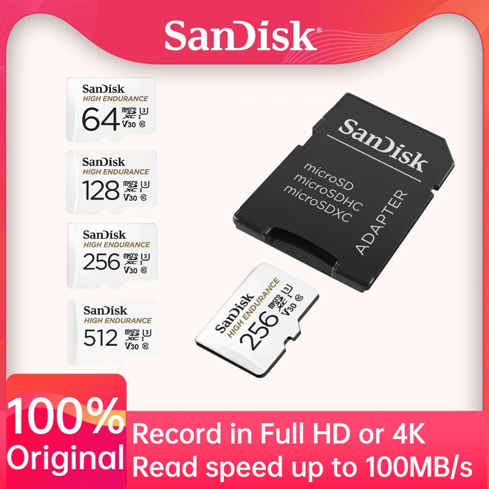Высокопрочная карта памяти microSD 32GB 64GB 128GB 256GB 512GB V30 U3 C10 4K для видеонаблюдения, видеорегистраторов и камер.