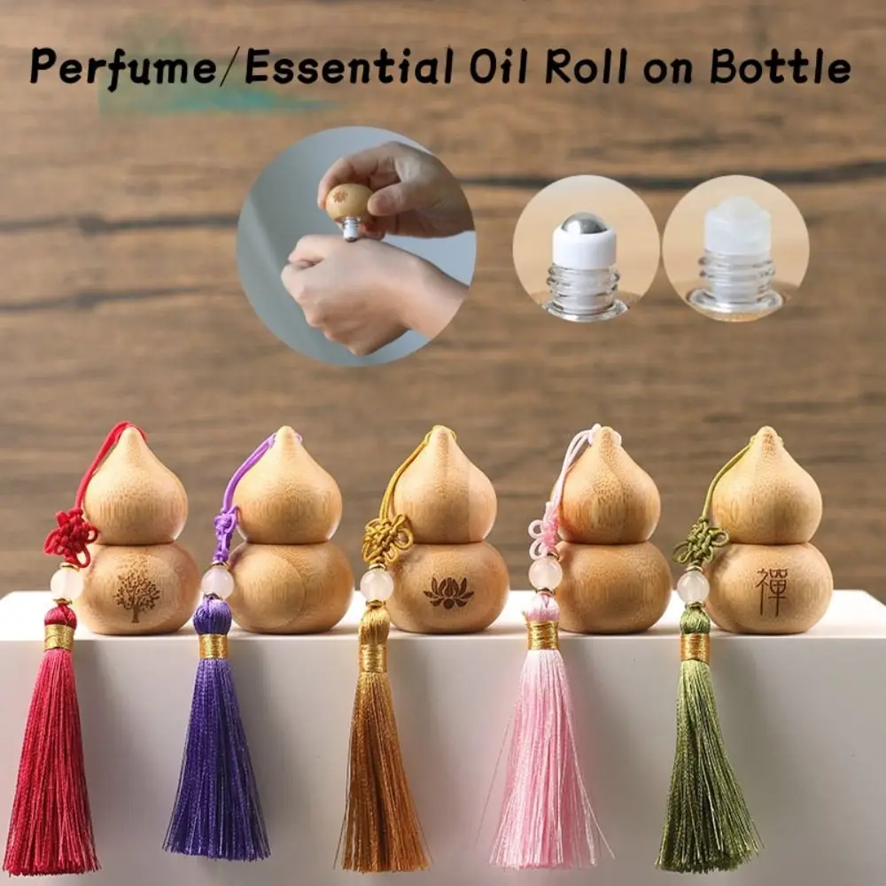 1ML Bamboo Roll On Bottle Empty Tube Gourd Shape Essential Oil Bottles Storage Box Glass Roller Ball Refillable Perfume Bottle