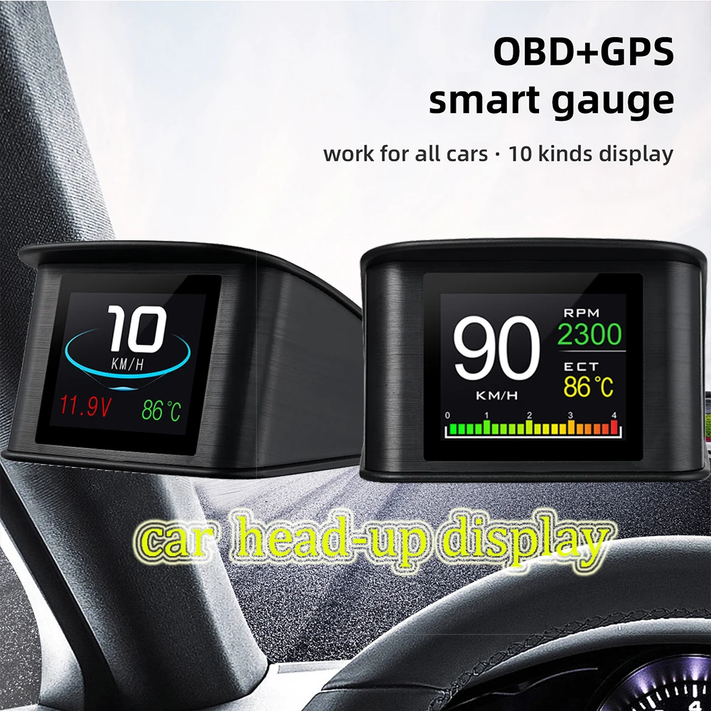 Car HUD OBD GPS Display Speedometer Oil Pressure  Air-fuel Ratio Voltage Speed Temperature Car Smart Head-up Display