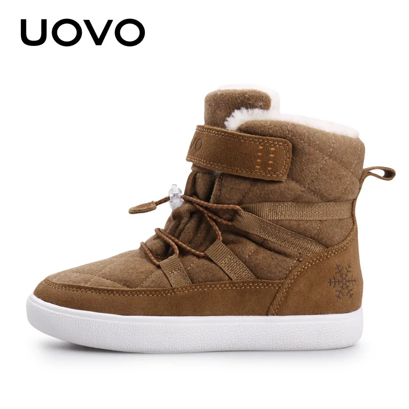 Uovo Brand Child Boy Winter Ankle Fashion Suede Leather Boots For Girl Kids 2022 Warm Snow Boots Children\'S Add Wool Sports Shoe