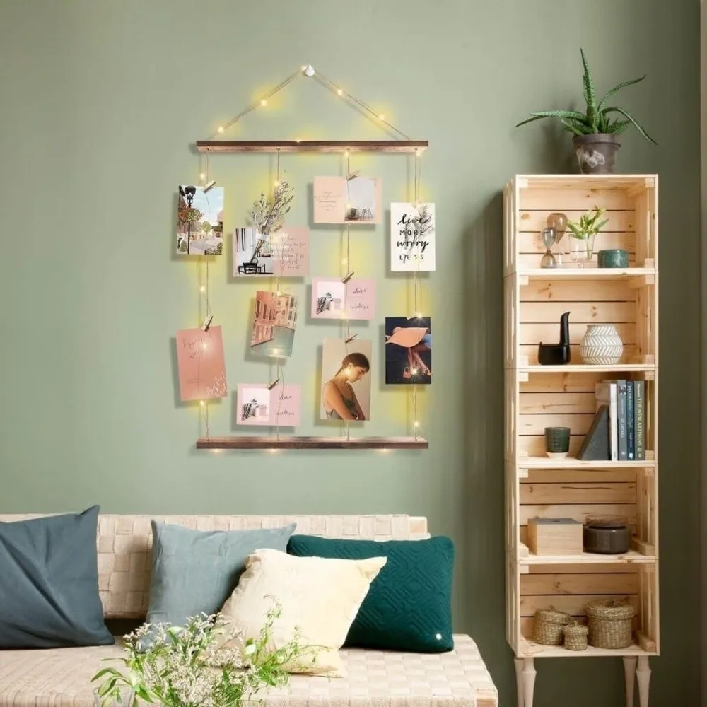 Includes Clips Hanging Photo Display Minimalist Handcrafted Wooden Hanging Photo Clip DIY Decorative Photo Clip String Light
