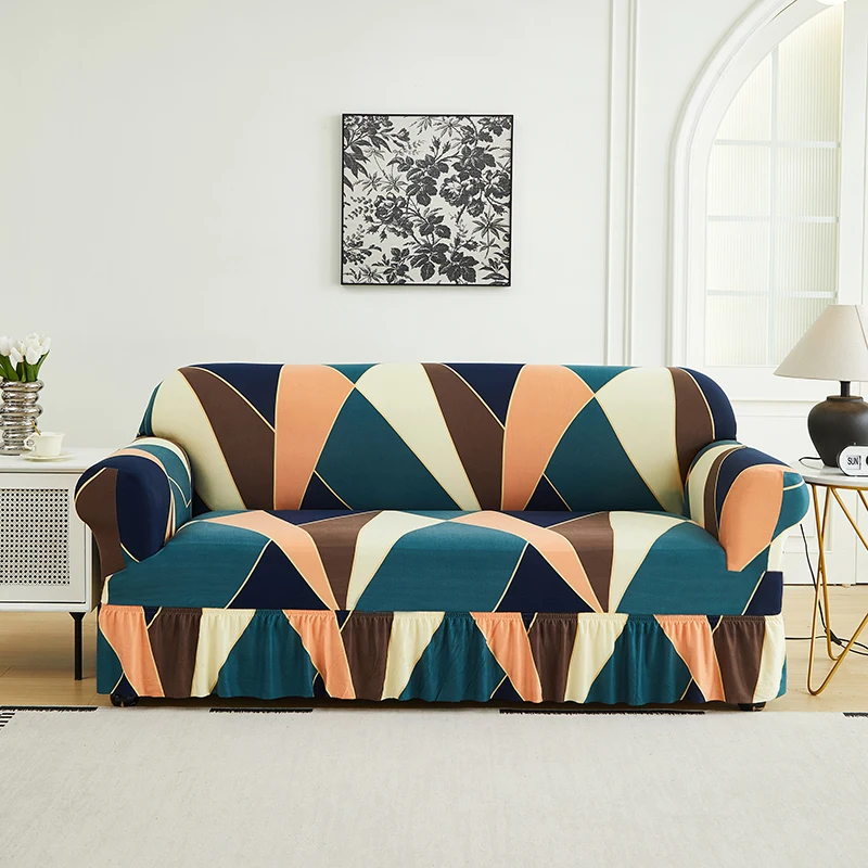 ที่เท้าแขนรูปตัว U แบบตัดกระโปรงเรียบง่ายติดตั้งผ้าคลุมโซฟาทึบยืดได้ทนทานสําหรับโซฟารูปตัว L