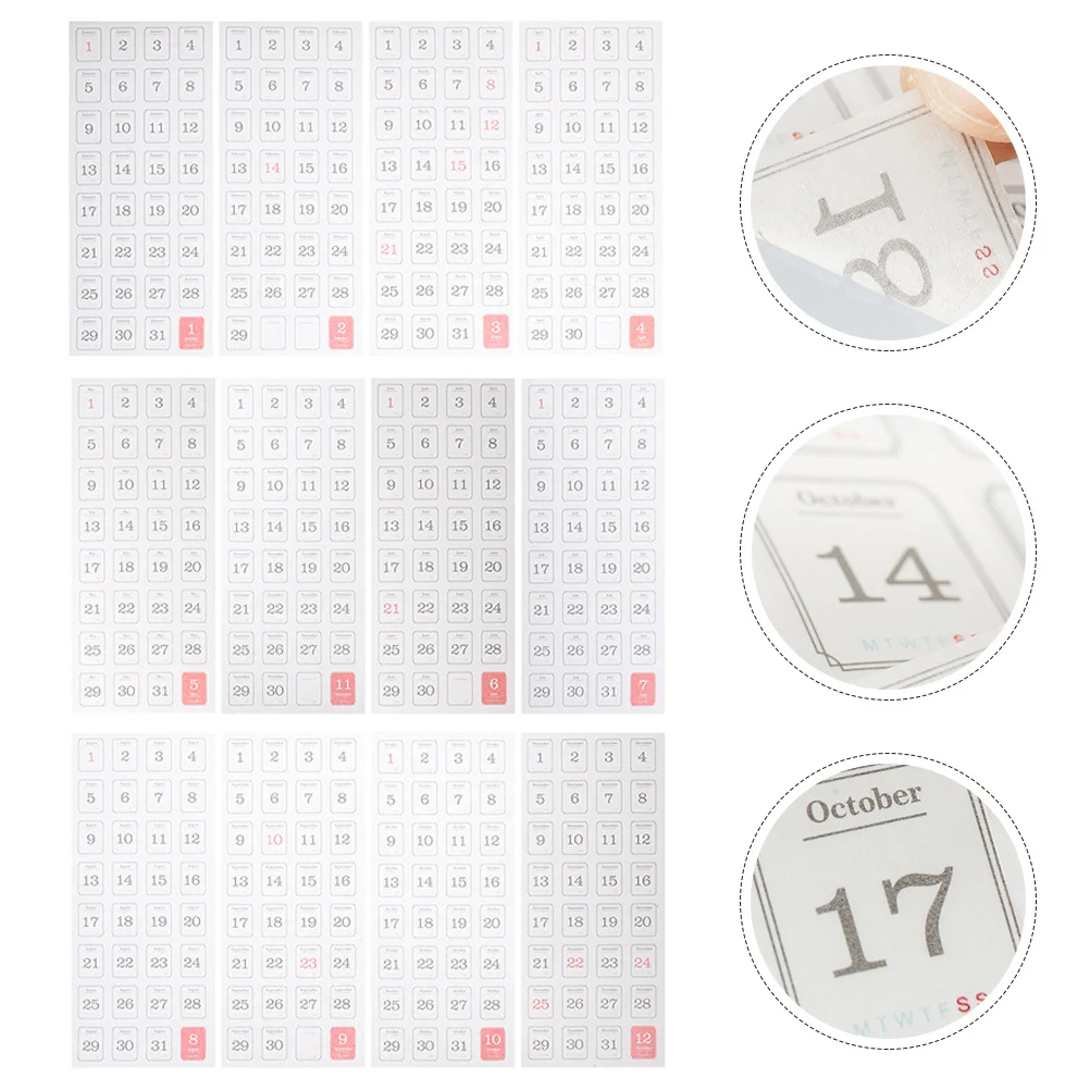 

24 Sheets Planner Stickers Daily Use Planner Tabs Self-Adhesive Calendar Labels Diary Date Stickers for Organizing Notebooks