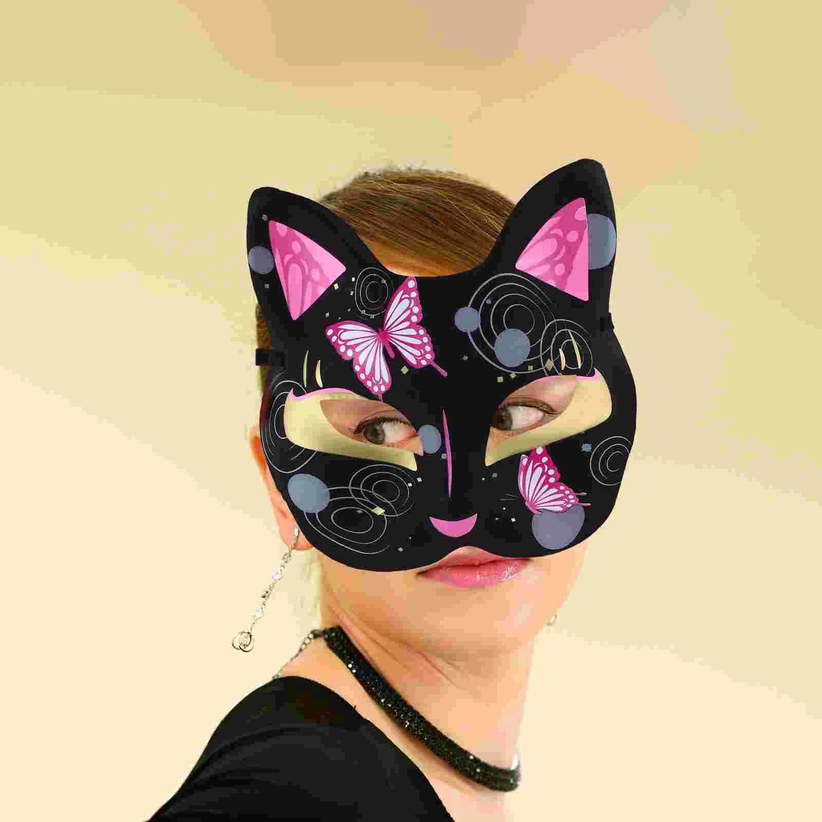 Blank Cat Masks for DIY Hand-Painted Animal Half Fox Masquerade Halloween Party Supplies