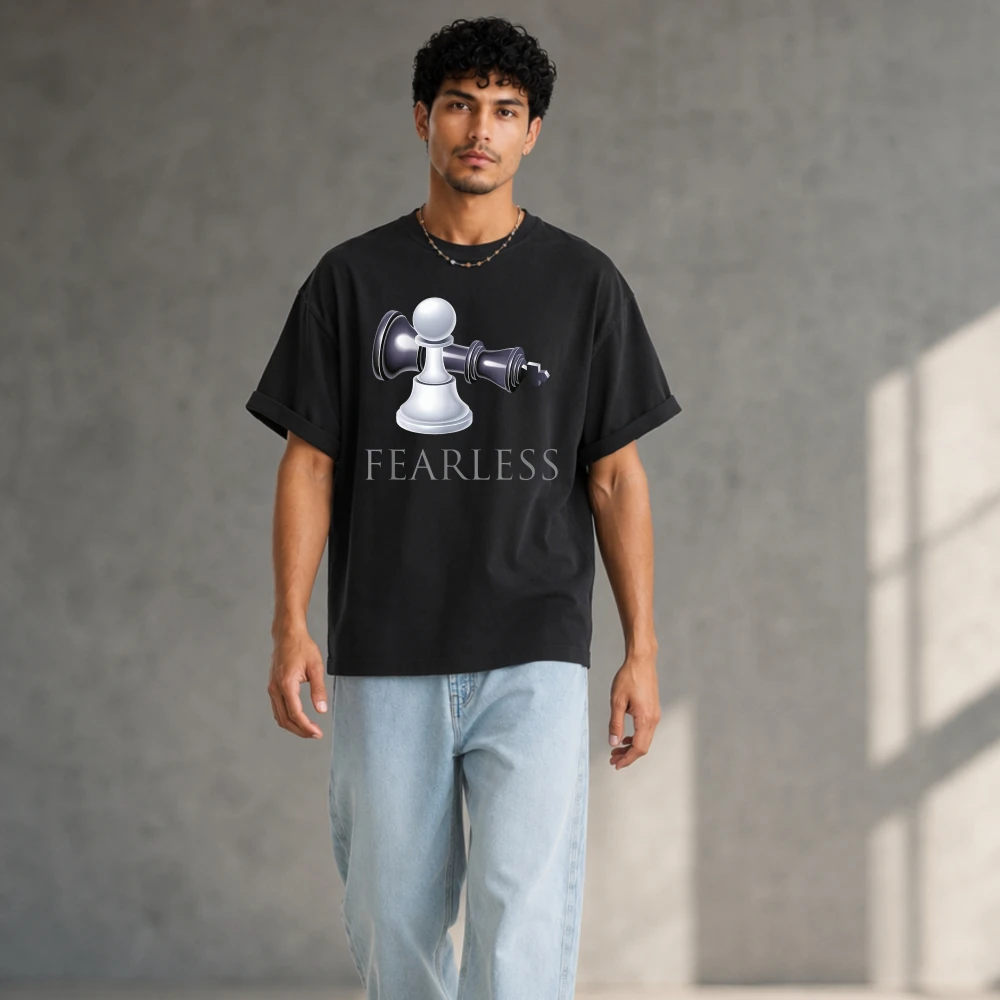 Fearless Pawn Beat King Chess Creative Print T-Shirt Men Pure Cotton Casual Tee Chess Player Strategic Mind Daily Wear Clothes