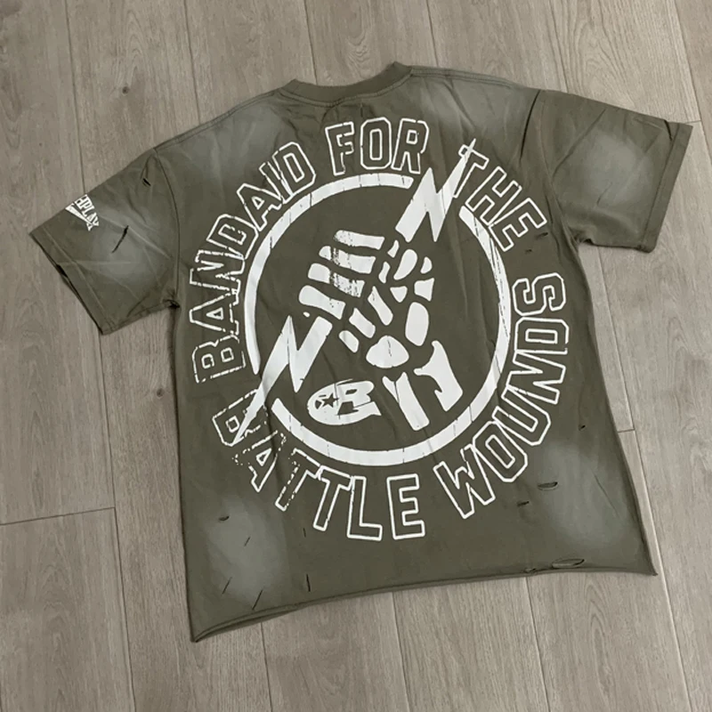 26SS New Rough Play Short Sleeved T-shirts American Style Retro Vintage Fashion Print Loose Men Women Tops Tees