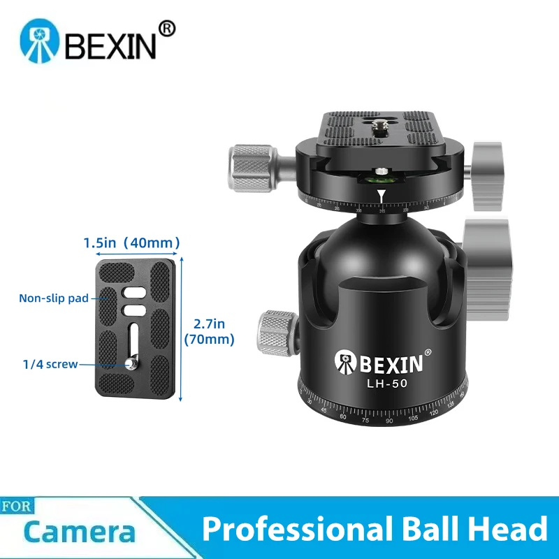 

BEXIN LH-50 Camera Ball Head 360° Low Center of Gravity Double Panoramic Damping Video Ballhead for DSLR Camera Tripod Monopod