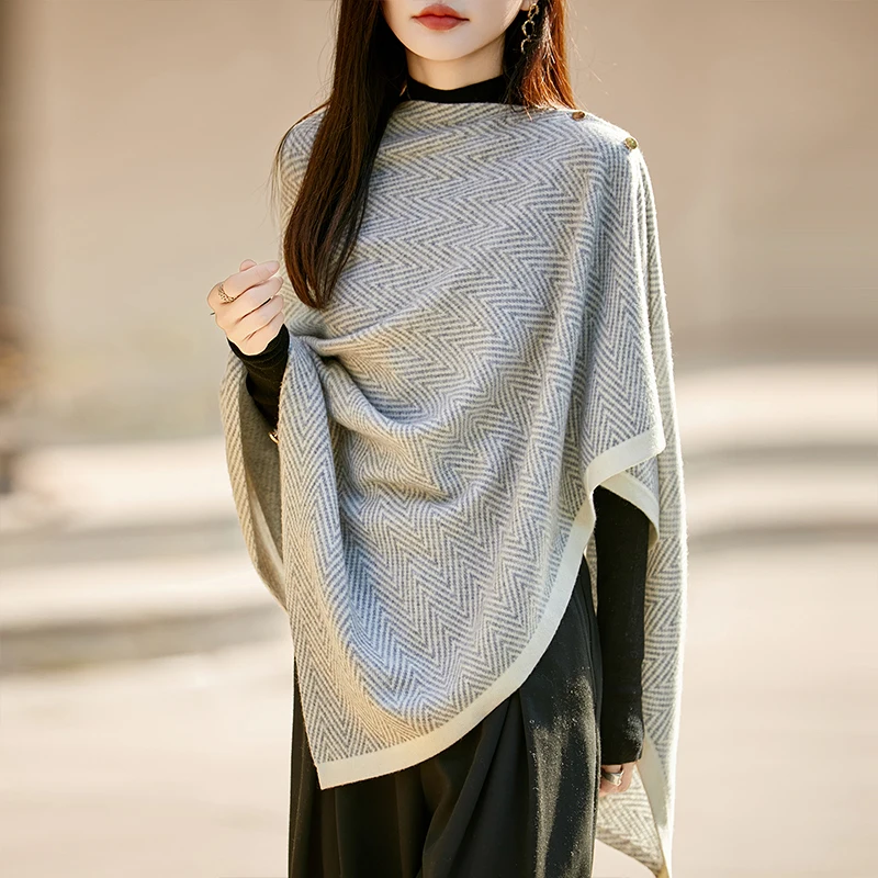 WinvyNee New Trend Large Shawl Scarf 100% Wool Women Knitted Accessories Cape Casual Warm Cappa Cozy Coats Black Gray G1673001