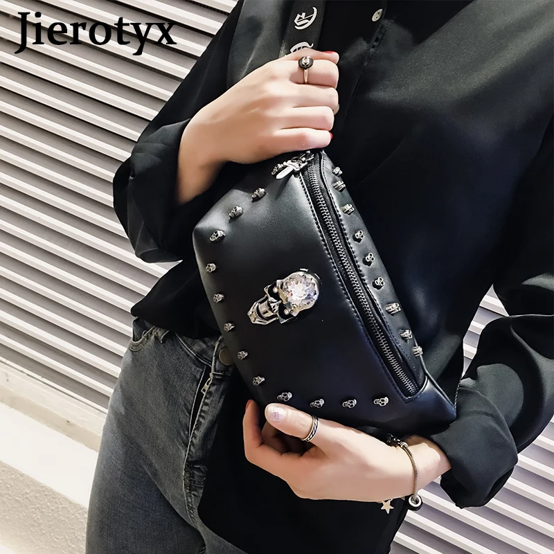 JIEROTYX Bone Skull Unisex Fanny Pack Vintage Waterproof Crossbody Waist Bag Adjustable Belt for Travel Hiking Runing Goth