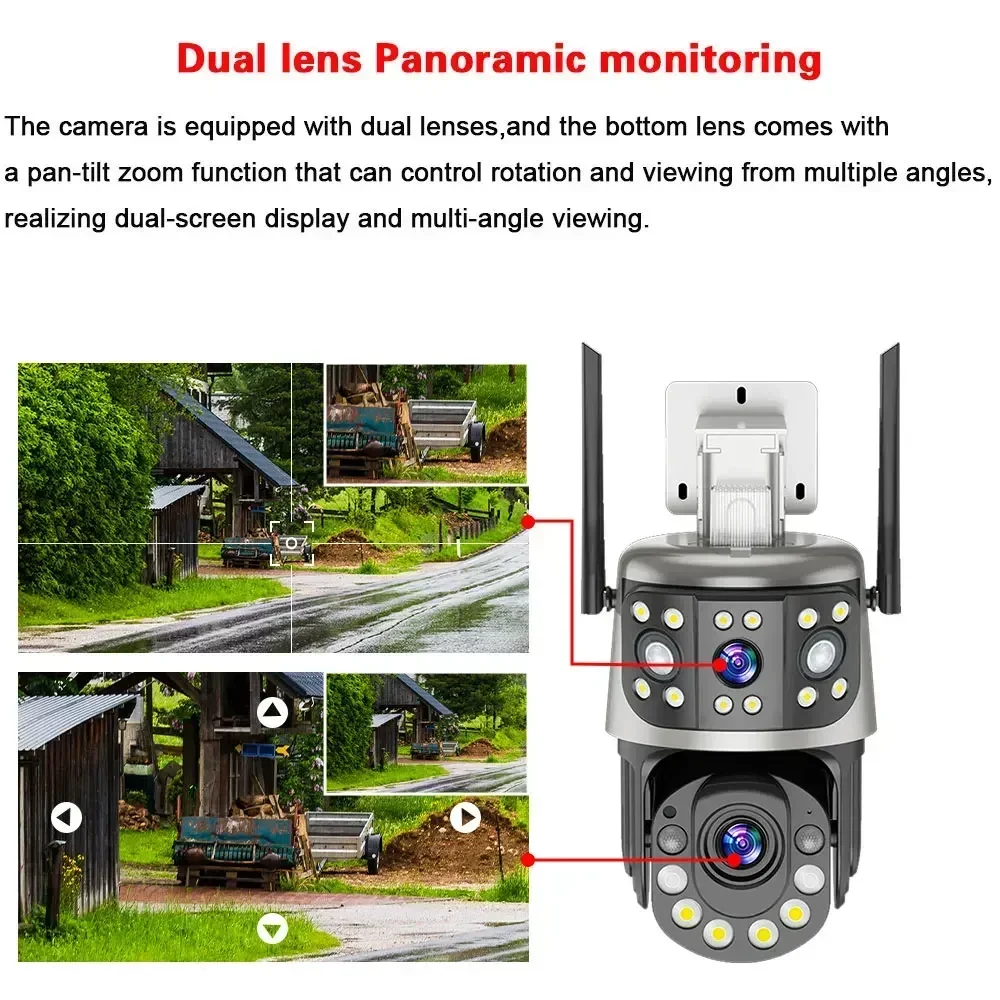 WiFi 50X Zoom 6MP PTZ Camera Outdoor Dual Lens Dual Screen Featuring Human Detection 30X Wireless CCTV Security Surveillance