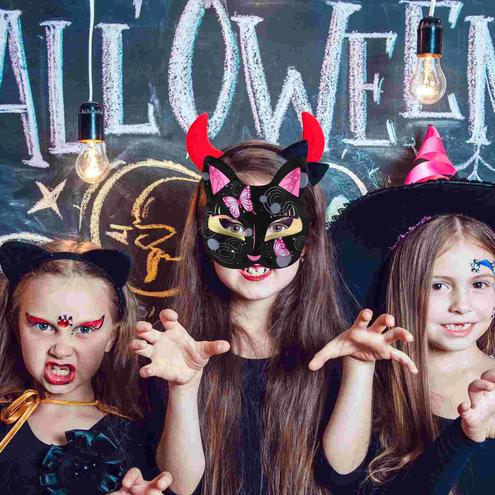 4 pezzi maschera per gatti in plastica coniglietto costume di Halloween cosplay demone dorato plastica bianca abbigliamento da uomo vuoto fai da te