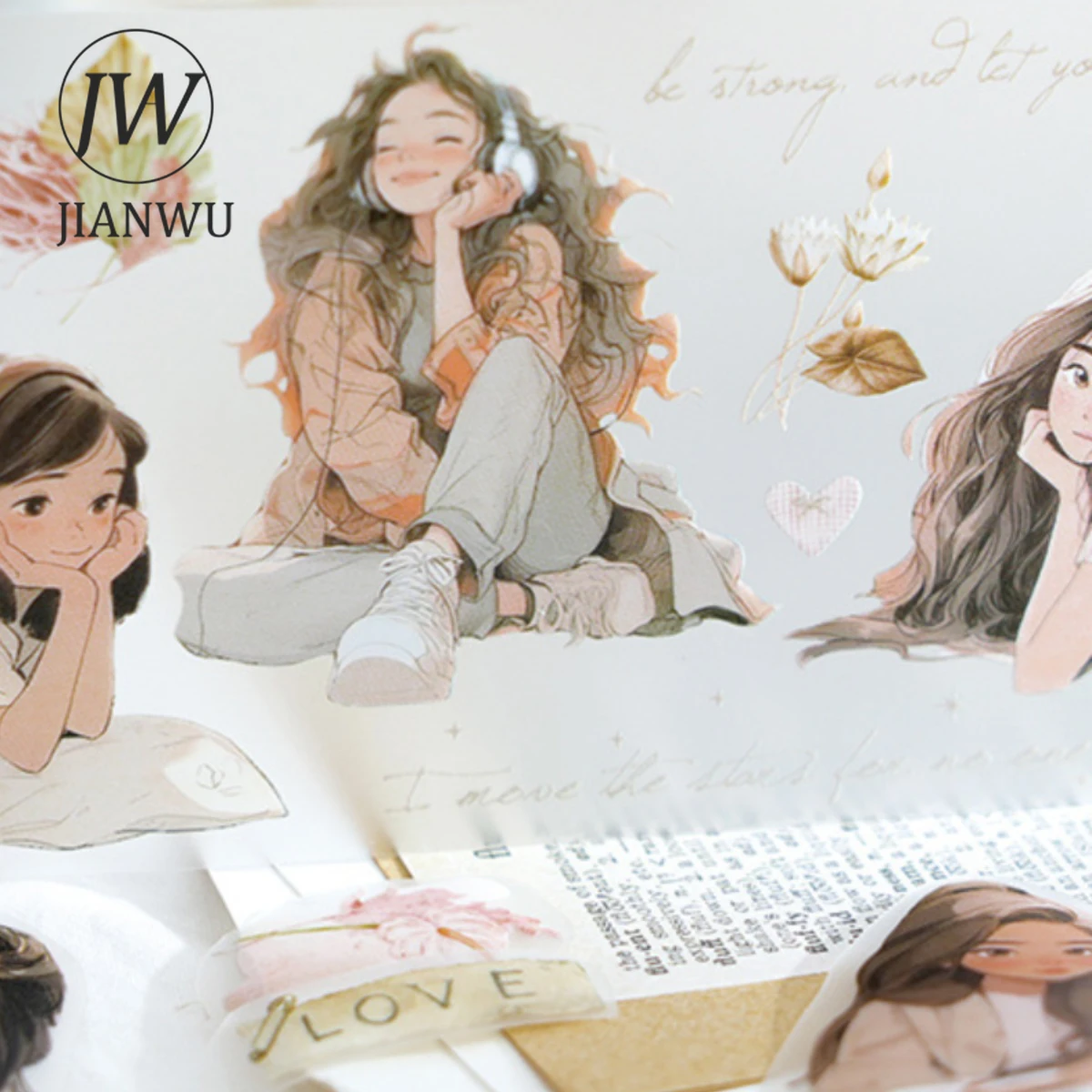 JIANWU-cinta decorativa para mascotas, Material de personaje Kawaii de la serie Flower Island Girl, 65mm x 300cm, papelería de Collage de diario DIY creativo