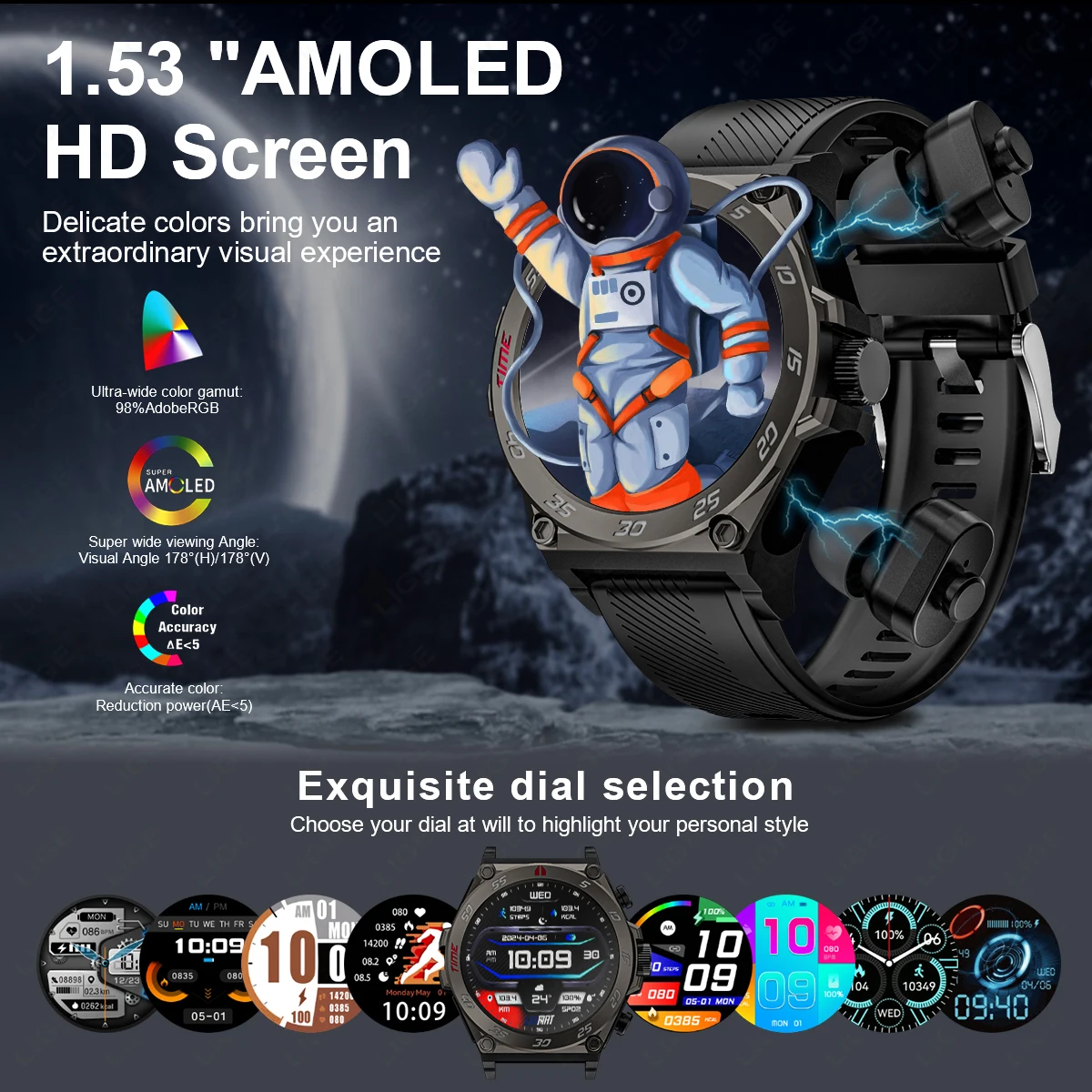 LIGE 2 In 1 Bluetooth Headset Smart Watch TWS Music Talk With Earbuds Strong Sound Effects Music Lover Waterproof Men SmartWatch