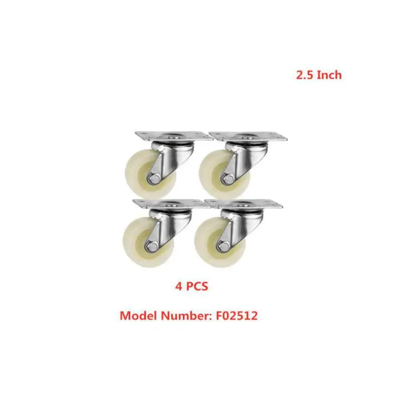 4 Packs 2.5-inch Fat Caster Height 80mm Flat Steering Wheel Bearingless Nylon Wear-resistant Industrial Universal