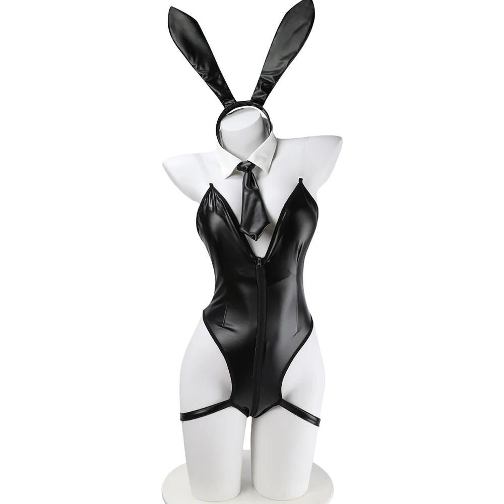 

Anime Bunny Girl Cosplay Costume Sexy Black Leather Bodysuit Uniform Nightclub Party Outfits Role Play Lingerie