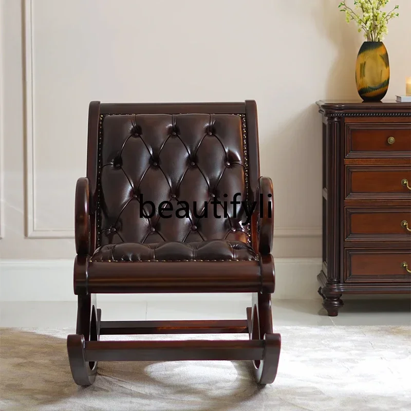 

B7304 Американский диван-кресло из цельного дерева, кожаное кресло-качалка для взрослых, ленивый диван, кресло-качалка для дома и отдыха