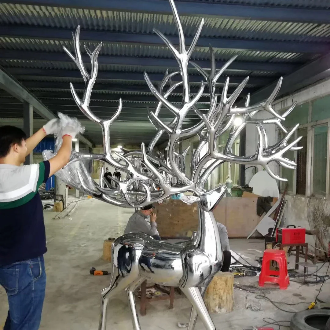 Outdoor Large Animal Metal Sculpture Stainless Steel Deer Statue For Sale