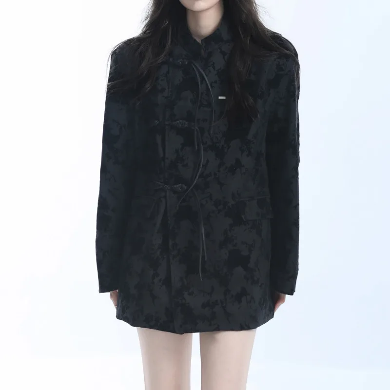 KWTX Giacca da donna con stampa a blocchi di colore casual Streetwear Giacca chic con bottoni a rana Moda primavera estate 2025 di alta qualità