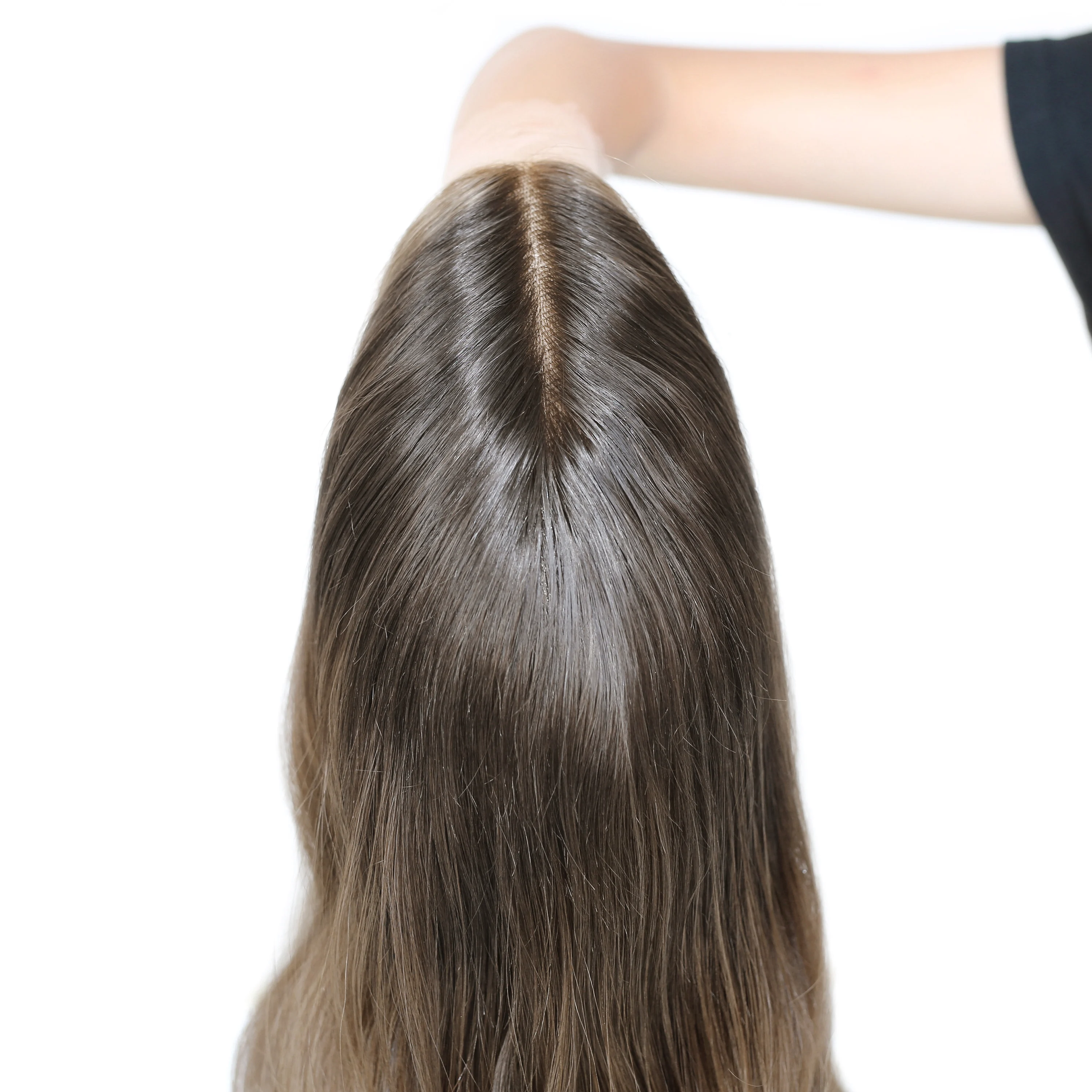 Peluca frontal y superior de encaje ondulado, pelucas sin pegamento, cabello humano, Beige, marrón y marrón ceniza, Pintado a mano, Balayage, peluca con reflejos ombré