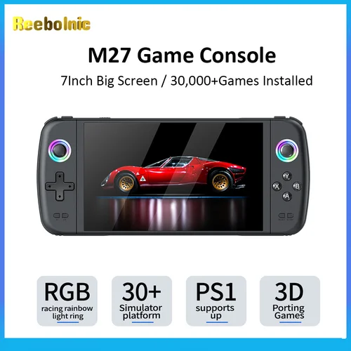 Consola de juegos Reebolnic M27, pantalla IPS de 7,0 pulgadas, 30 + simuladores, más de 30.000 juegos, consola de juegos portátil Retro instalada, portátil, 4000mAh