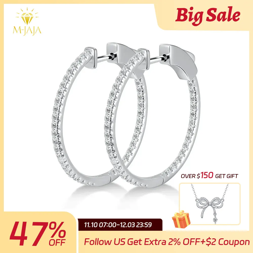 

M-JAJA 1.14ct Moissanite Hoop Earrings Real 925 Sterling Silver for Women D Color VVS1 Lab Diamond Stud Earrings Wedding Jewelry