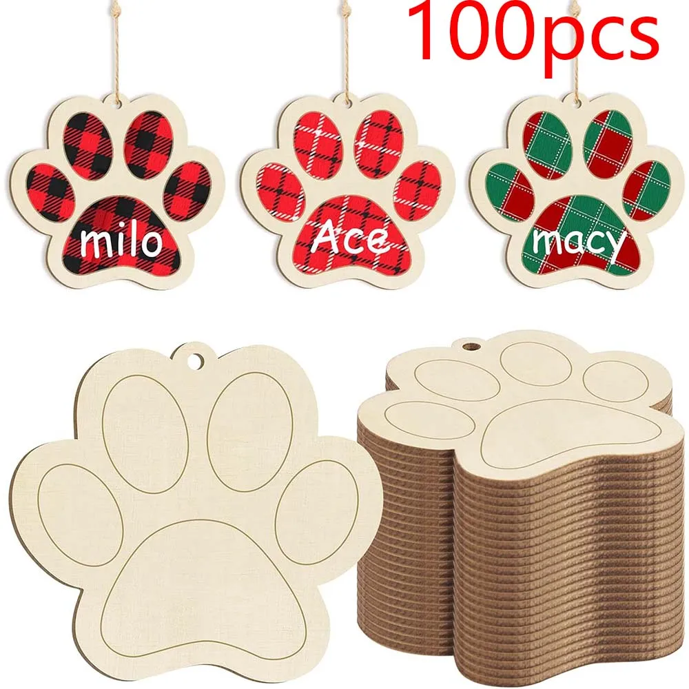 20/50pc Hand-Drawn Wooden Paw Print Ornaments Versatile Celebration Decor DIY Paintable Christmas Tree Holiday Party Decorations