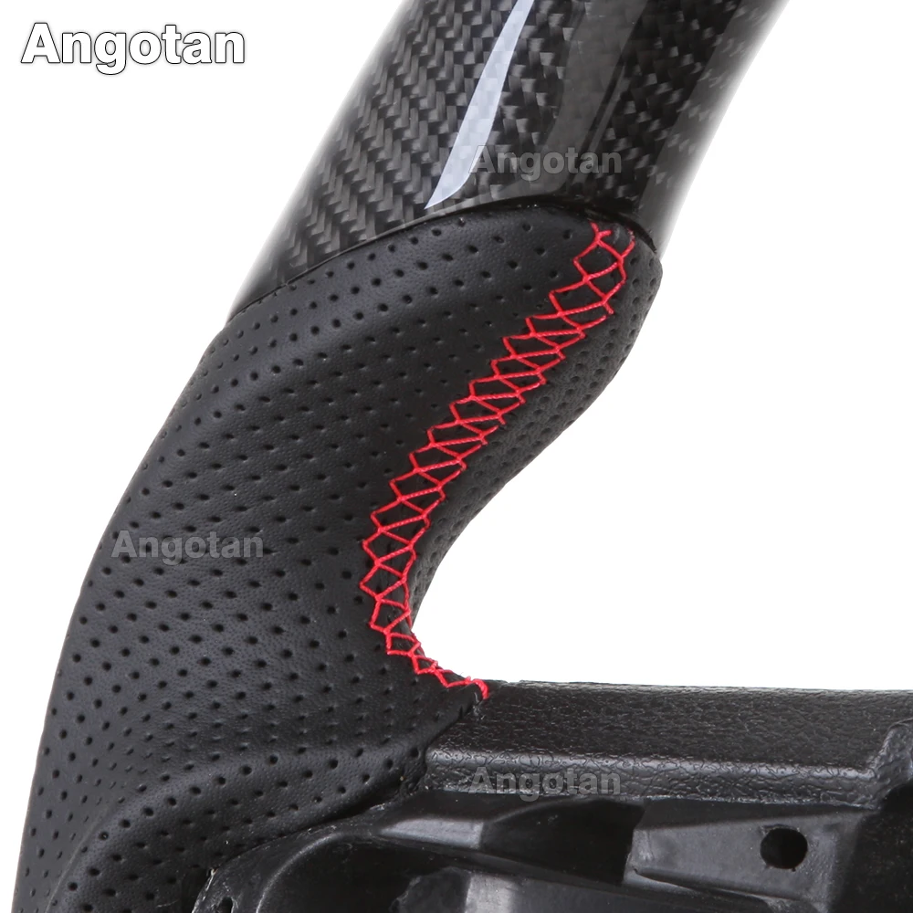 عجلة قيادة ساخنة من ألياف الكربون الحقيقية لـ F150 Raptor 2015-2020 قبضة جلدية مسطحة القاع مع فتحات مجداف