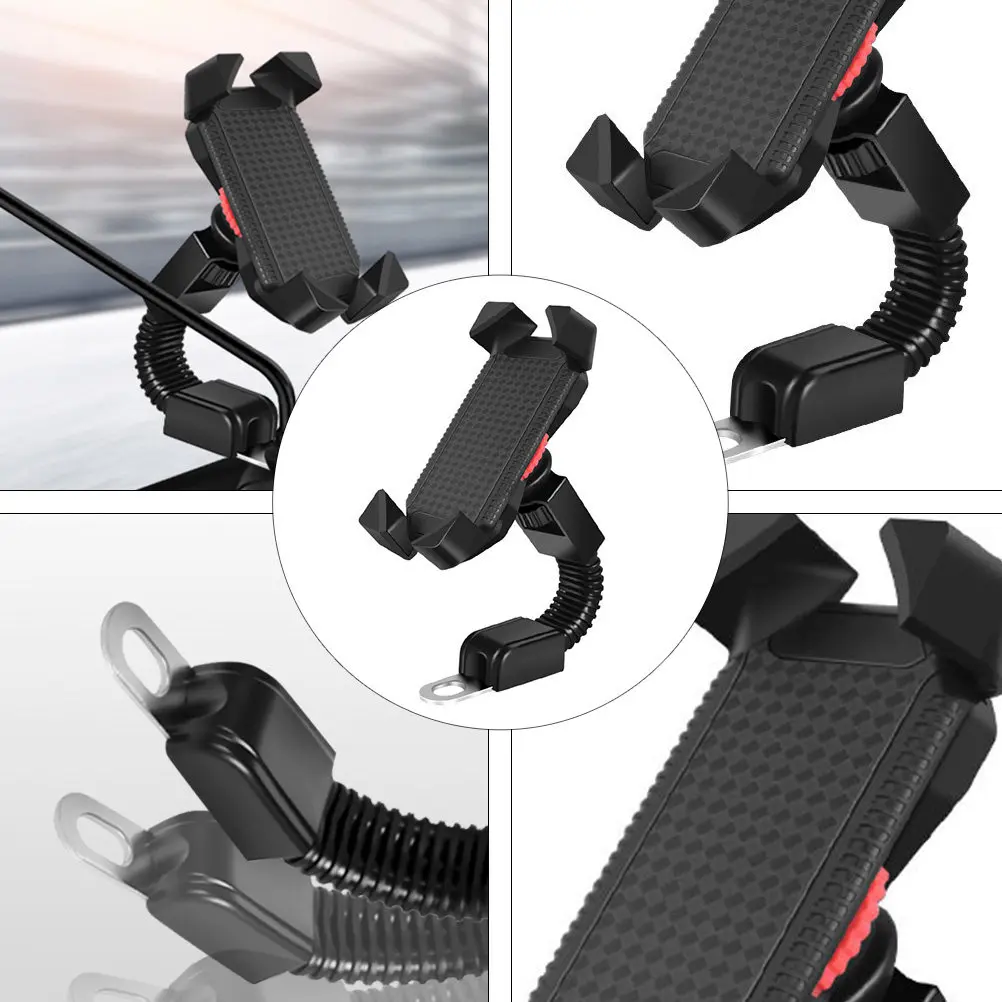 Motorcycle Rearview Mirror Phone Holder 4 Support Corners Telescopic Locking 360 Degree Rotation Secure Bike GPS Mobile Phone