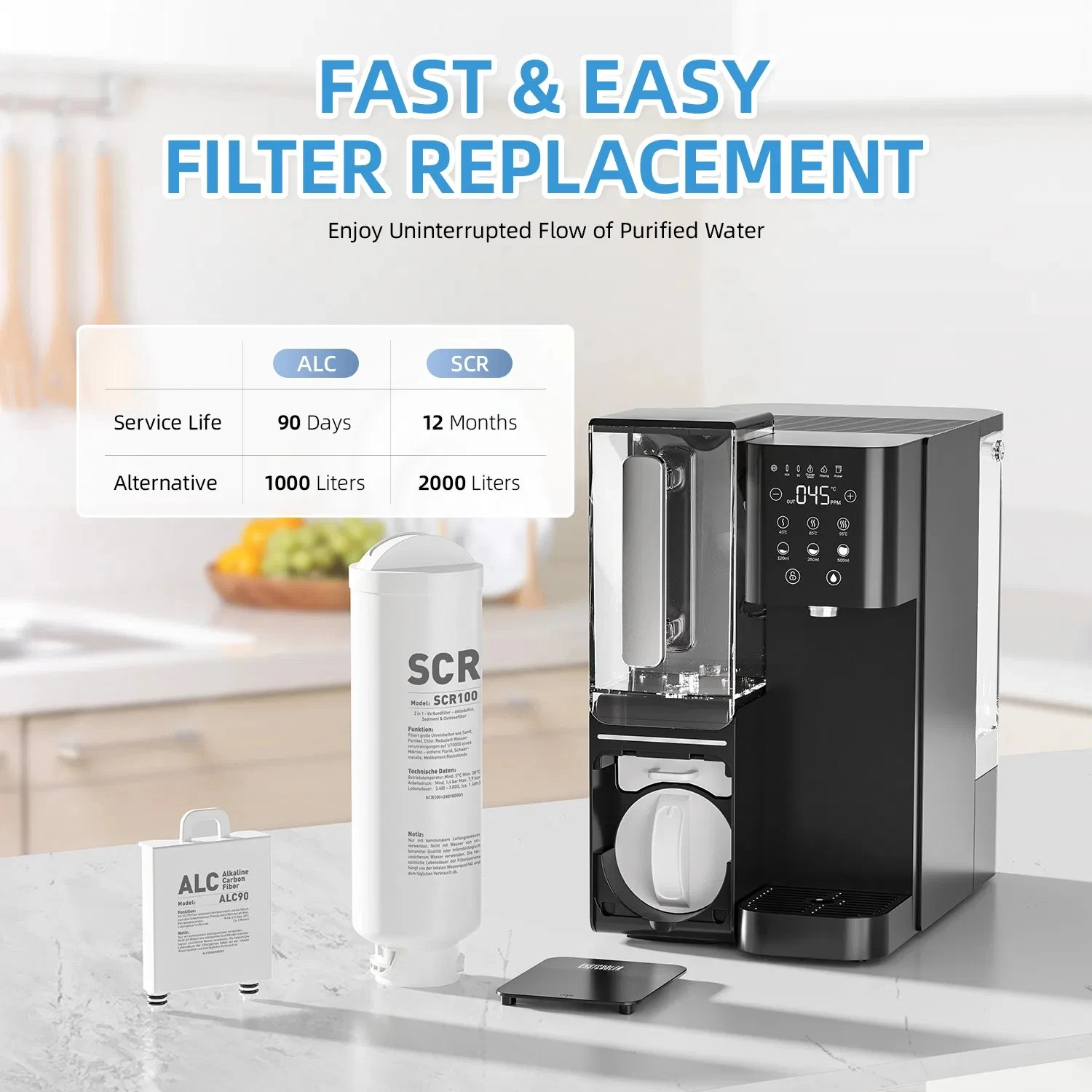 Shows Countertop RO System 100 GPD 8-Stage Filtration 24-Month Filter Life Portable Pure Pitcher Instant Water