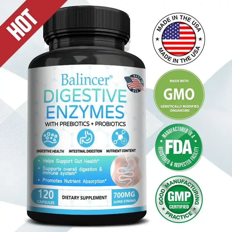 Digestive Enzymes, Prebiotics + Probiotics Capsules, Ultimate Support for Gut Health, Promotes Digestion and Immune Support