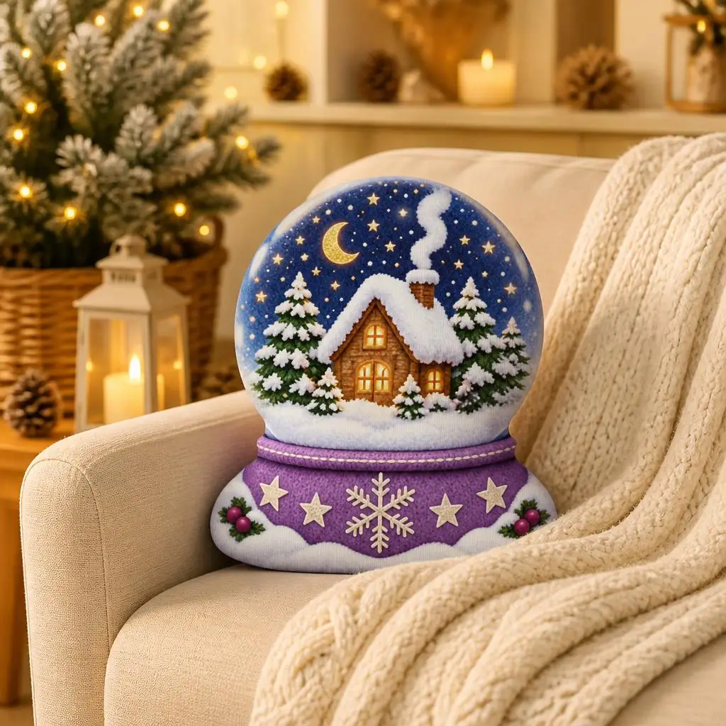 Christmas Snow Globe Cottage Plush Pillow Winter Holiday Cushion Irregular Stuffed Throw Pillow Sofa Home Decoration Gift