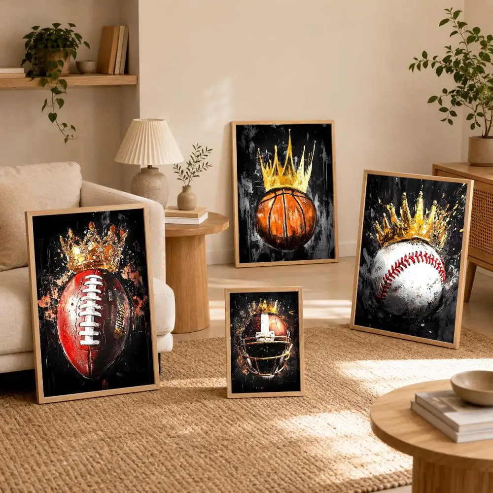 Soccer Basketball Baseball Golden Crown Poster Stickers Mural Painting Self-Adhesive Wall Art Decals for Bedroom Room Home Decor