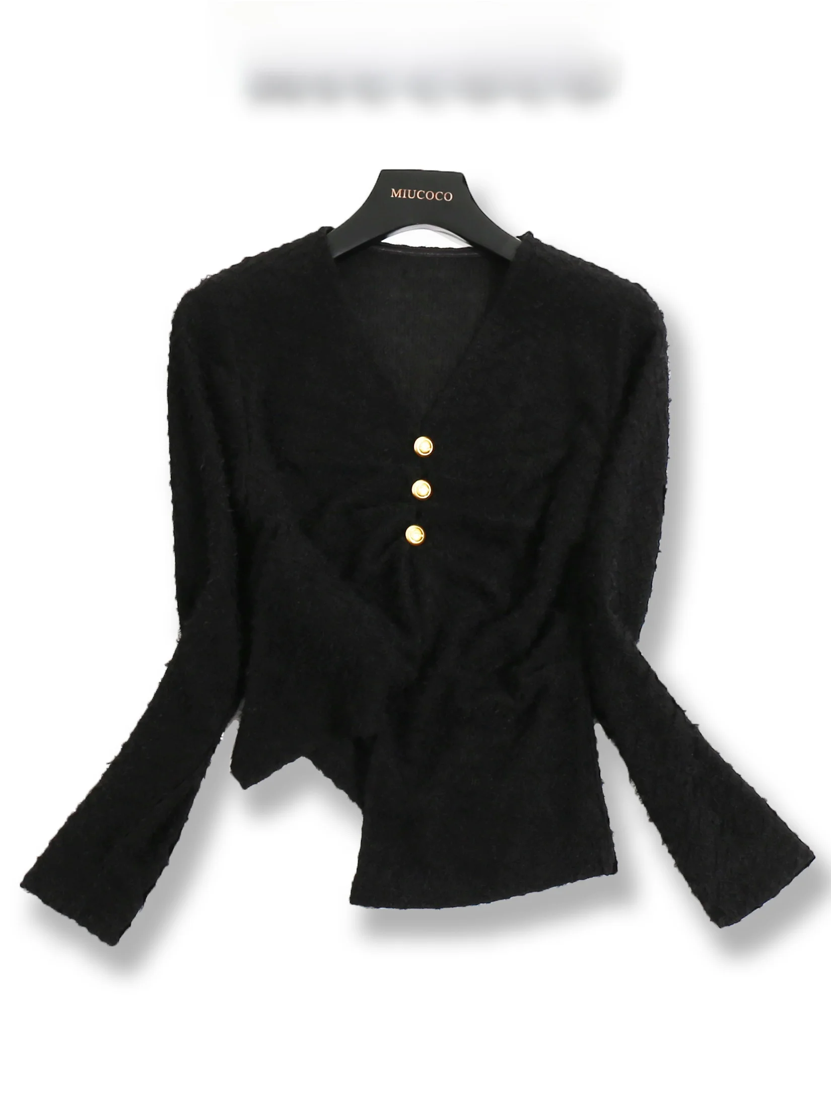 

Женская блузка с длинным рукавом и V-образным вырезом, кружевная, с эффектом пушистости, в корейском стиле, однотонная, с пуговицами, приталенная, для повседневной носки