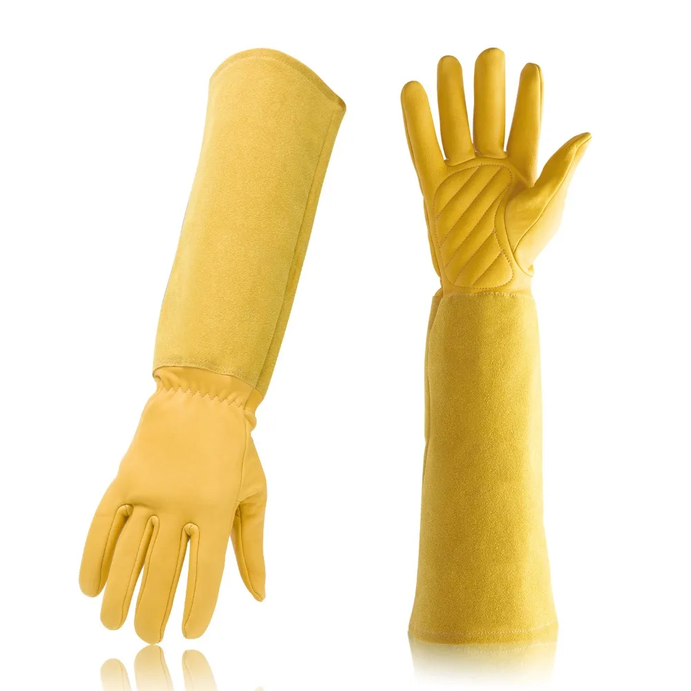Long Gardening Gloves for Women Thorn Proof Rose Pruning Sheepskin Leather Garden Gloves for Cactus Rose and Blackberry