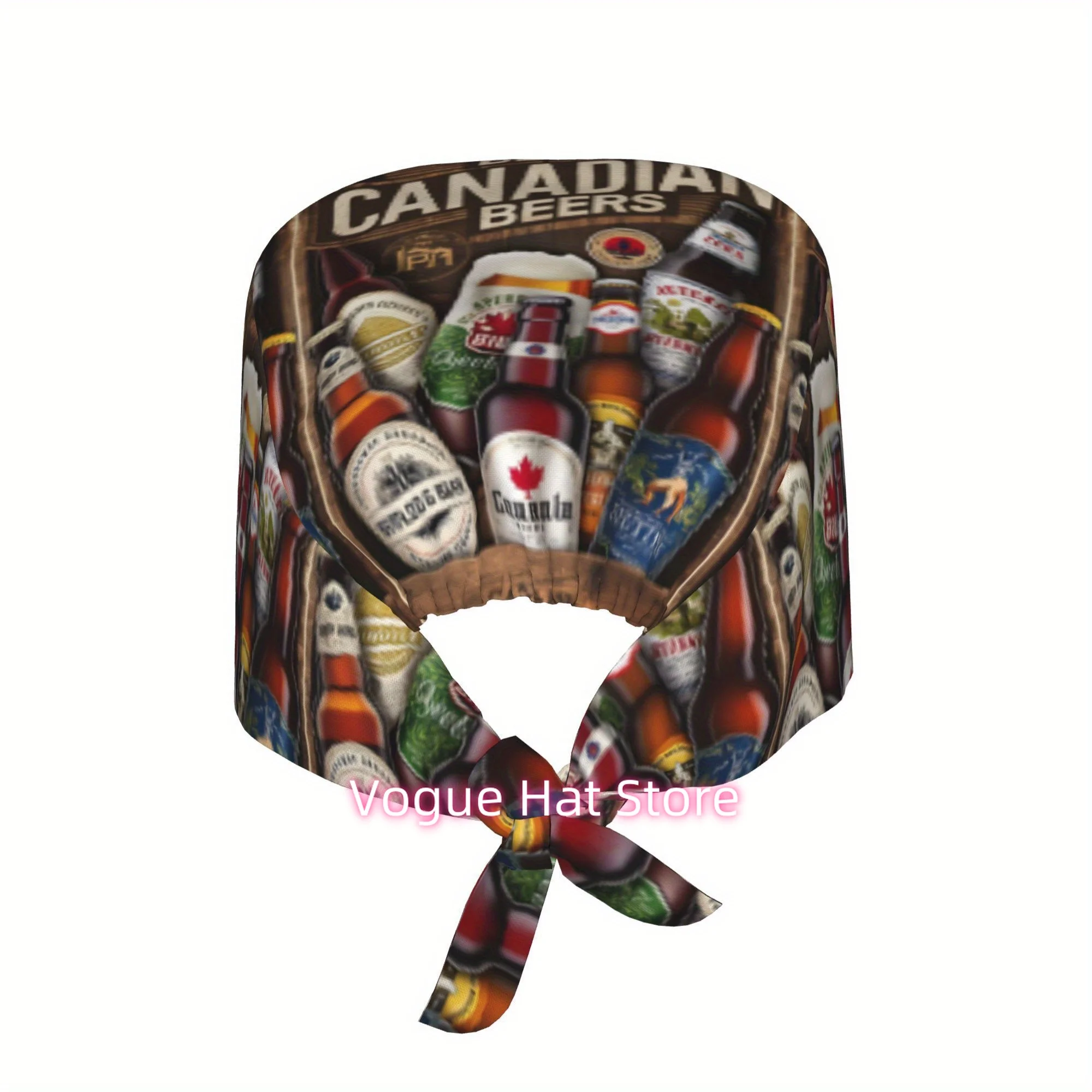 1pc Beer Unisex Trendy Printed Work Cap - Lightweight Adjustable Skull Cap with Tie-Back for Nurses, Dustproof Chef & Cooking Ca