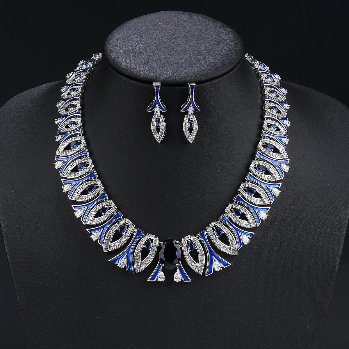 

Fashion Cubic Zirconia Colored Enamel Necklace Earrings Set For Women Wedding Bridal White Zirconia Jewelry Set CN11269