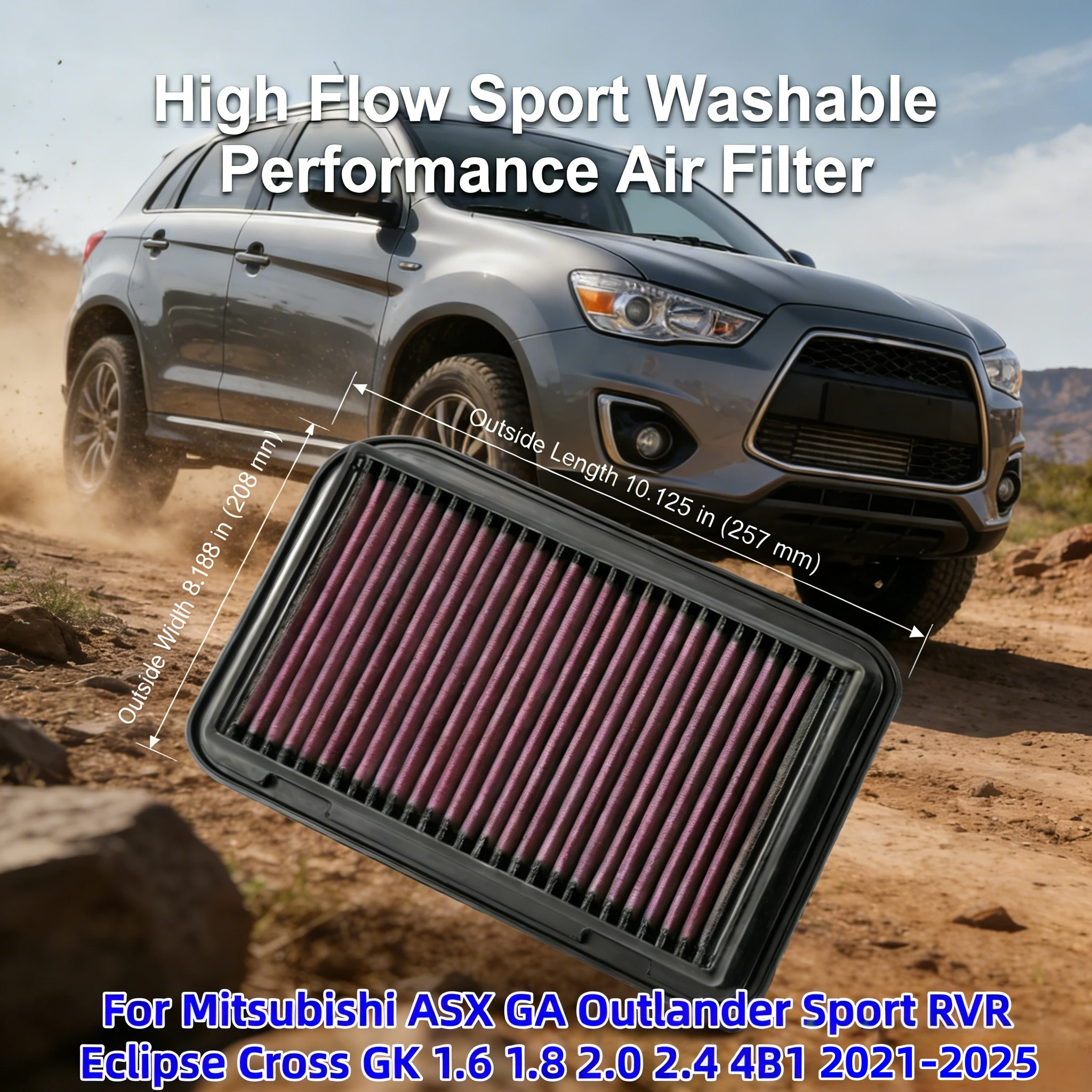 

Для Mitsubishi ASX GA Outlander Sport RVR Eclipse Cross GK 1.6 1.8 2.0 2.4 4B1 2012-2025: Высокопроизводительный спортивный моющийся воздушный фильтр