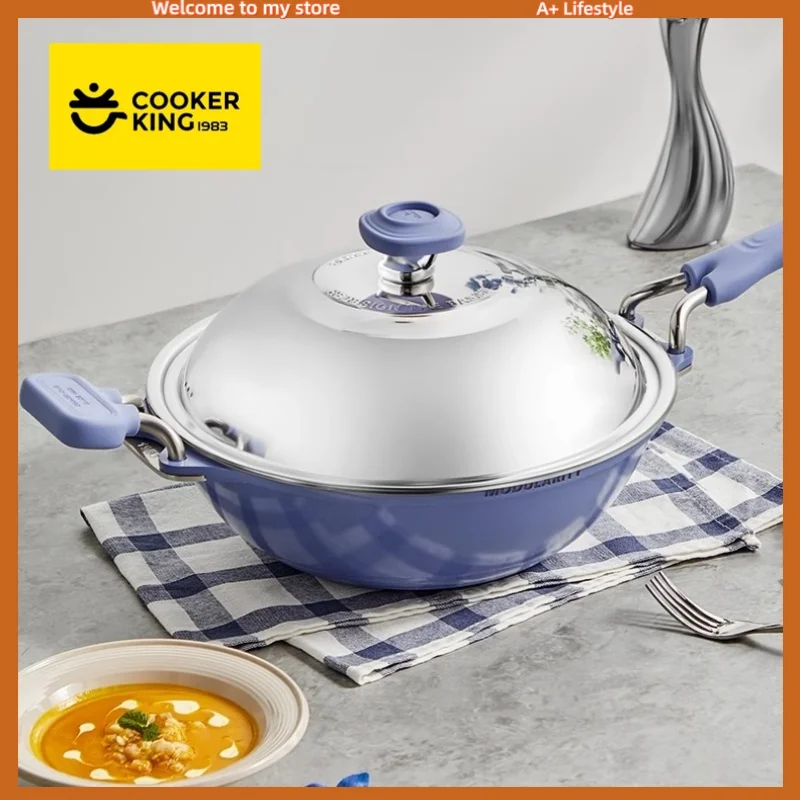 

COOKER KING Spot Goods 30cm Non-stick Wok Frying Pan Large-capacity Stew Pot with Lid Bakelite Handle Aluminum Alloy Cooking Pot