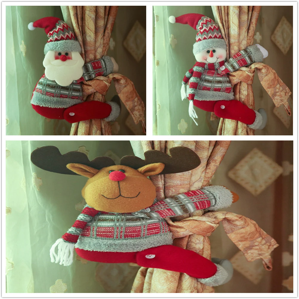 

2 pcs Christmas Curtain Buckle Bright Colors Premium Cotton Lovely Shape Cartoon Clips Home Decoration Santa Claus