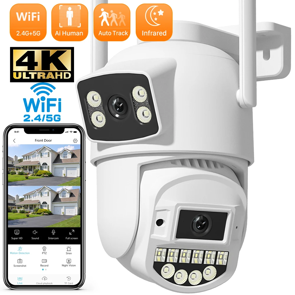 Imagem -01 - Câmera de Vigilância Wifi sem Fio Lente Dupla Tela Dupla Cor ir Visão Noturna Rastreamento Automático Cor Wifi 8mp 2.4g 5g 10mp camera de vigilancia wifi sem fio lente dupla tela dupla cor ir visao noturna rastreamento automatico cor wifi 8mp 24g 5g 10mp 01