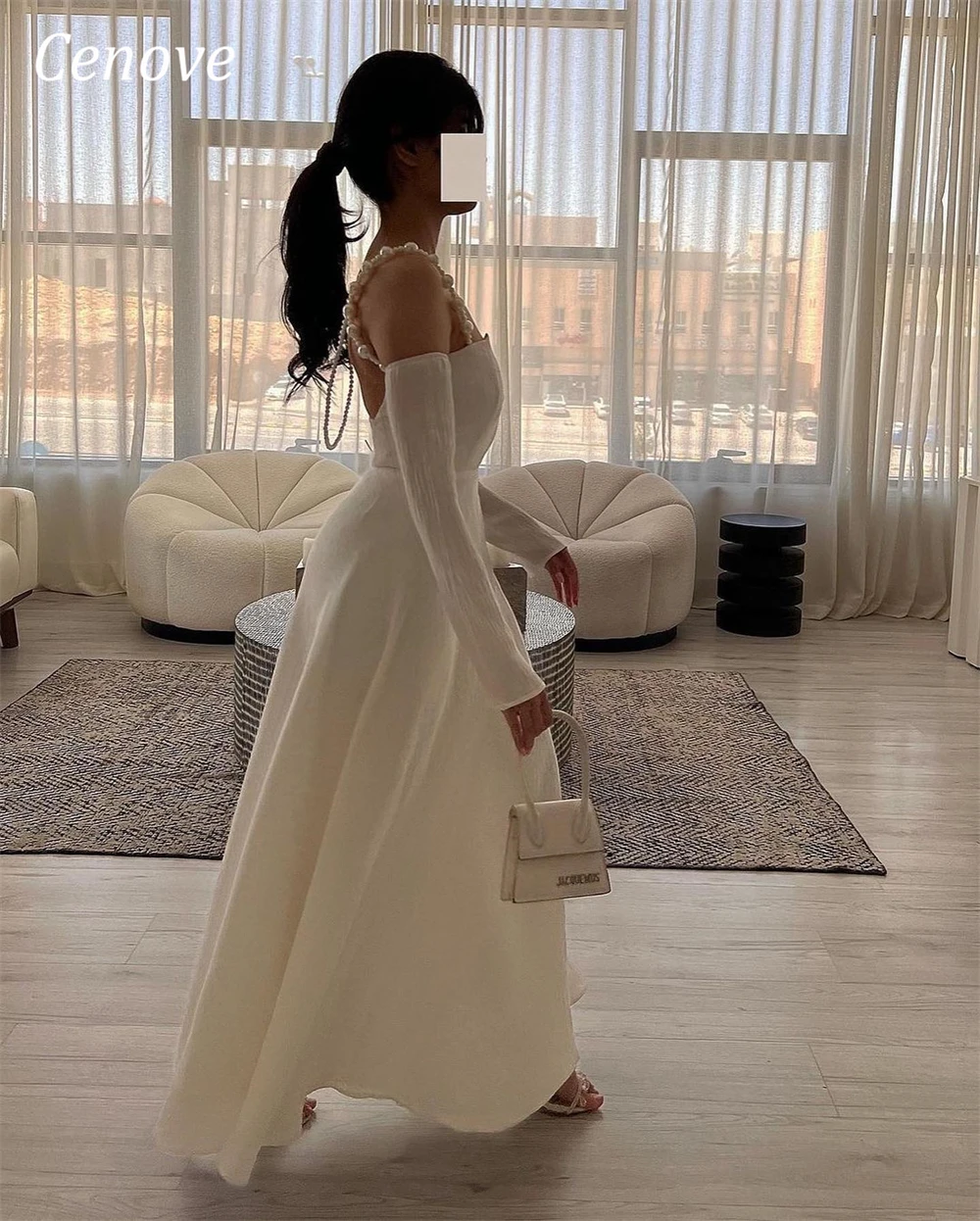 Cenove Backless Tiered Ruffles Mermaind Evening Gown Formal Elegant Prom Blue Sheath Fold New Party Dresses for Women 2023
