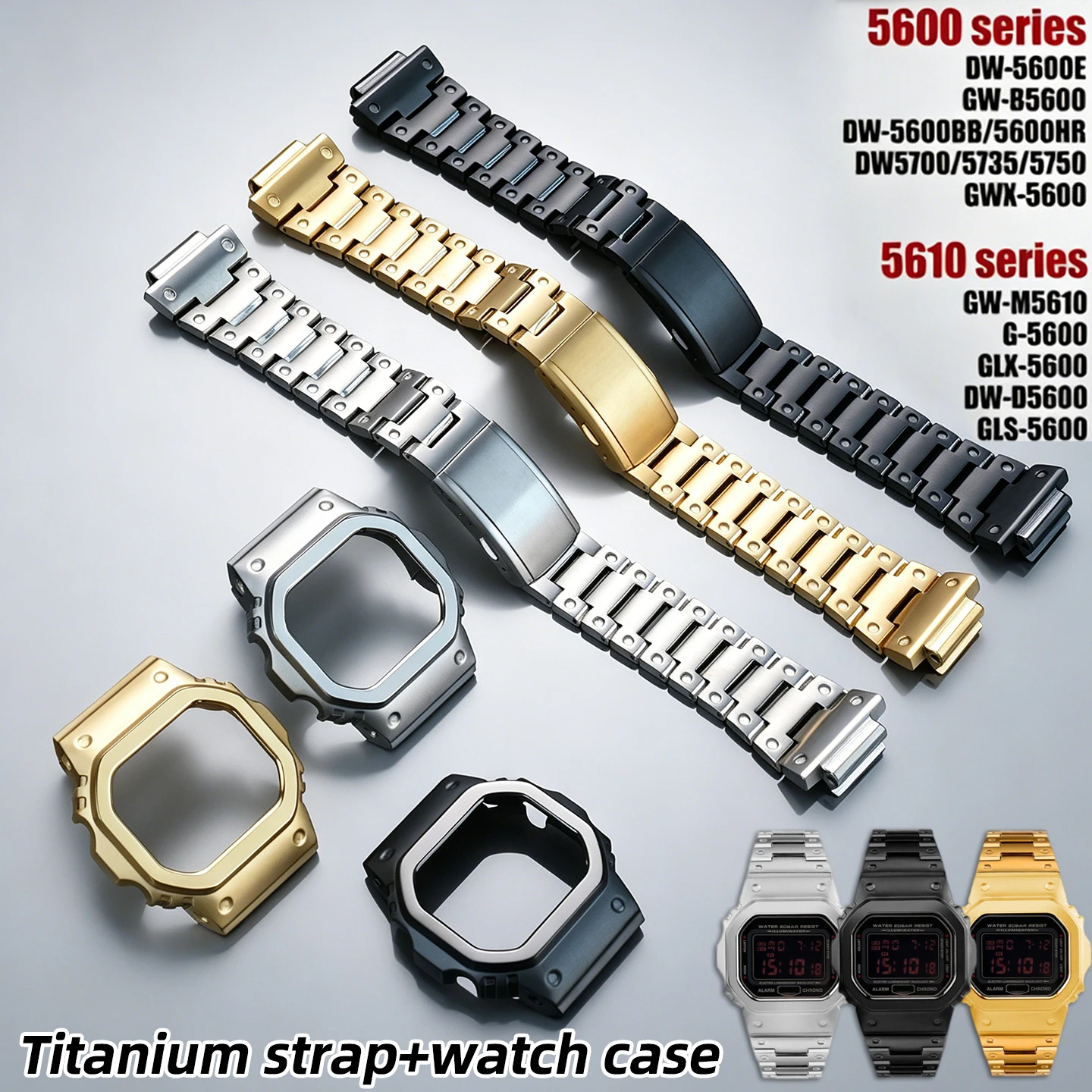 

Легкий комплект из титанового сплава для Casio G-SHOCK DW5600 GW-M5610 GWX5600 GW-B5600: металлический корпус, безель и ремешок с инструментами для мужчин