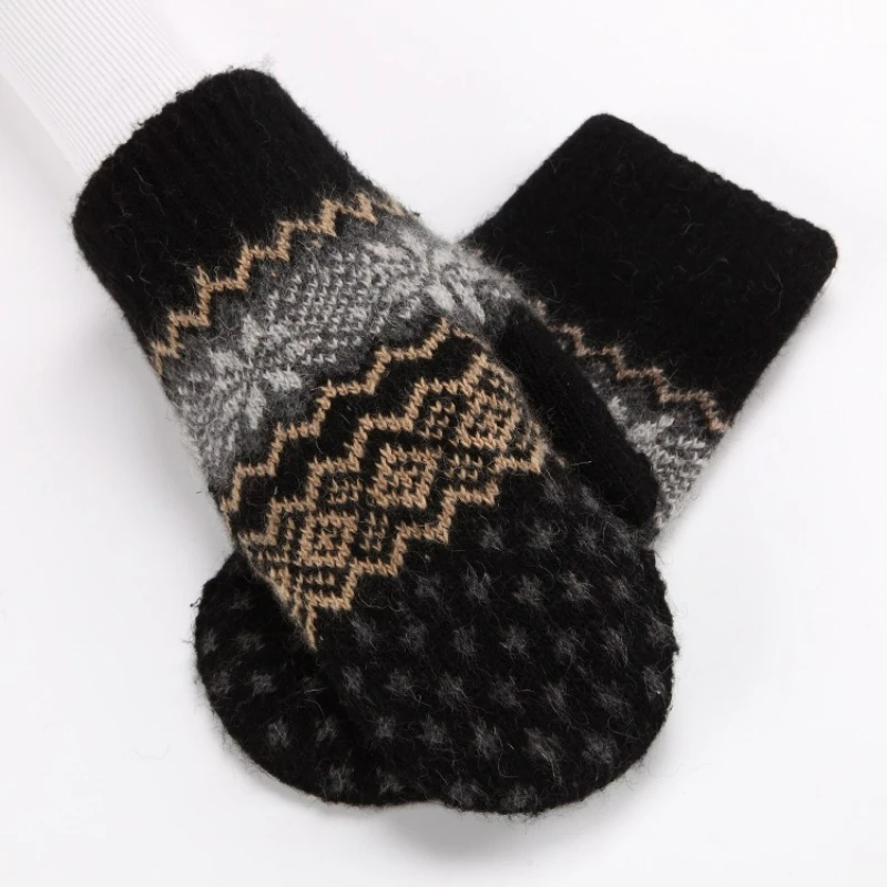 2-teilige Winter-Strickhandschuhe im koreanischen Stil mit Wolle, Fleece-Futter, dicke doppellagige, kältebeständige und warme fingerlose Handschuhe