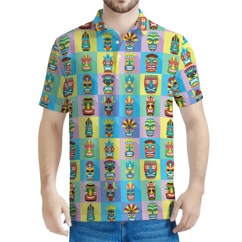 Aloha Tropical Tiki Pattern Polo Shirt Men Women Summer Harajuku Short Sleeves Tees Kids Hawaiian Beach 3d Printed T-Shirts