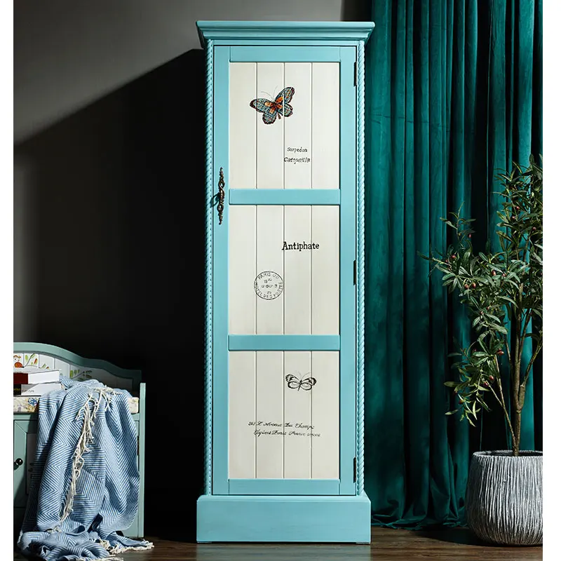 

*-For Amerian solid wood single door small wardrobe girl with mirror bedroom wardrobe hildren's abinet