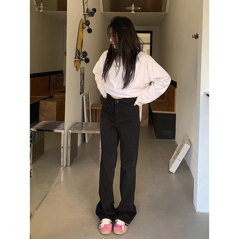 YIBASHU جينز نسائي منخفض الارتفاع أسود متوهج من قماش الدنيم Gyaru American Retro 90s Cyber Punk Trumpet جينز Y2k نحيل بيل سفلي